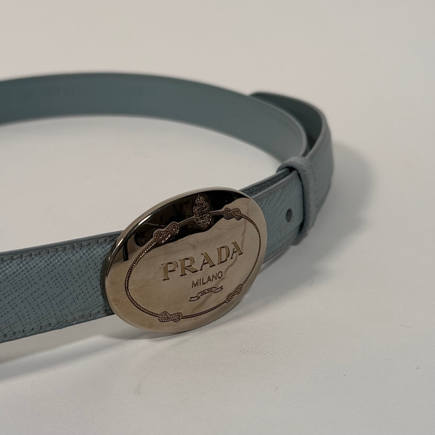 Prada Saffiano Leather Belt Blue 34/38