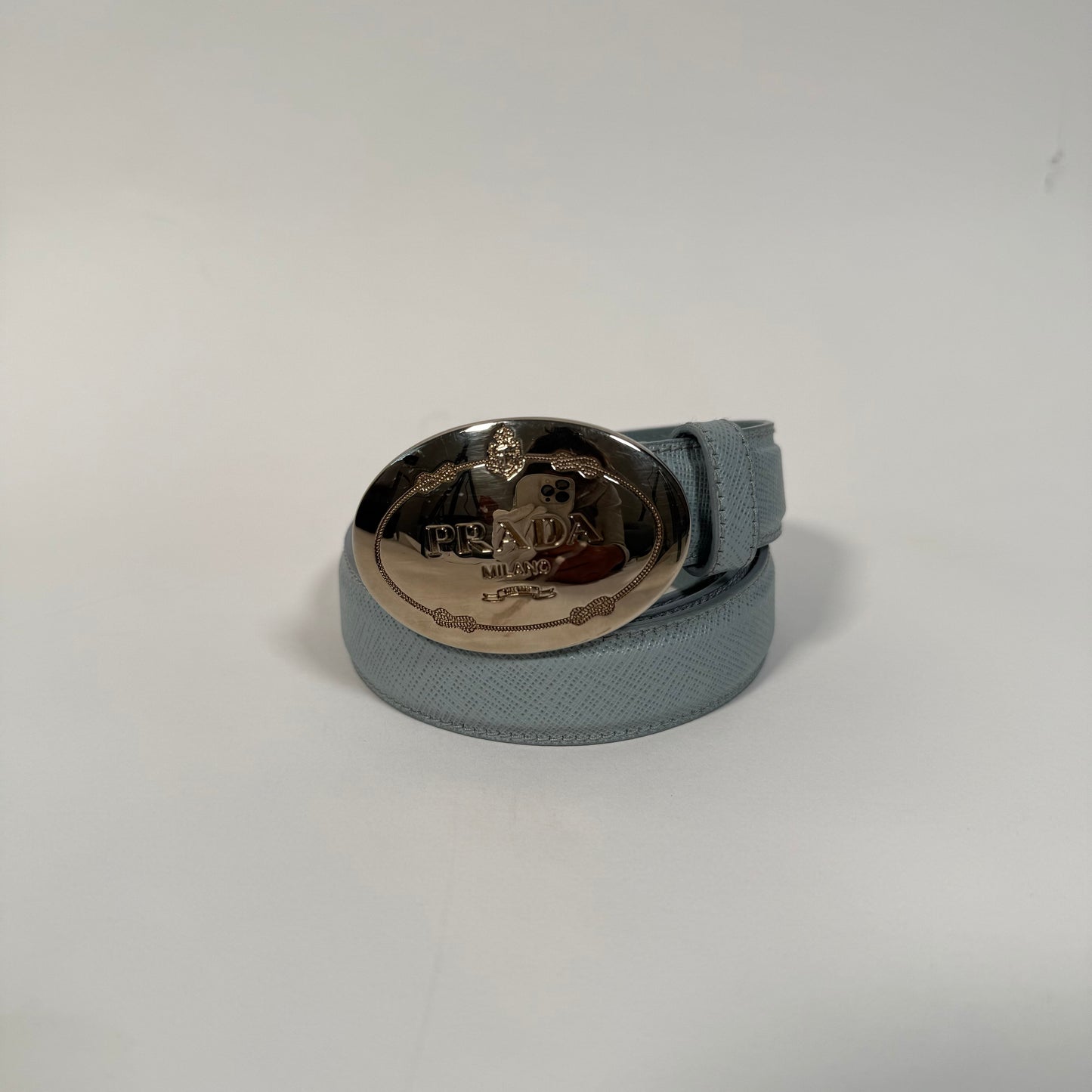 Prada Saffiano Leather Belt Blue 34/38