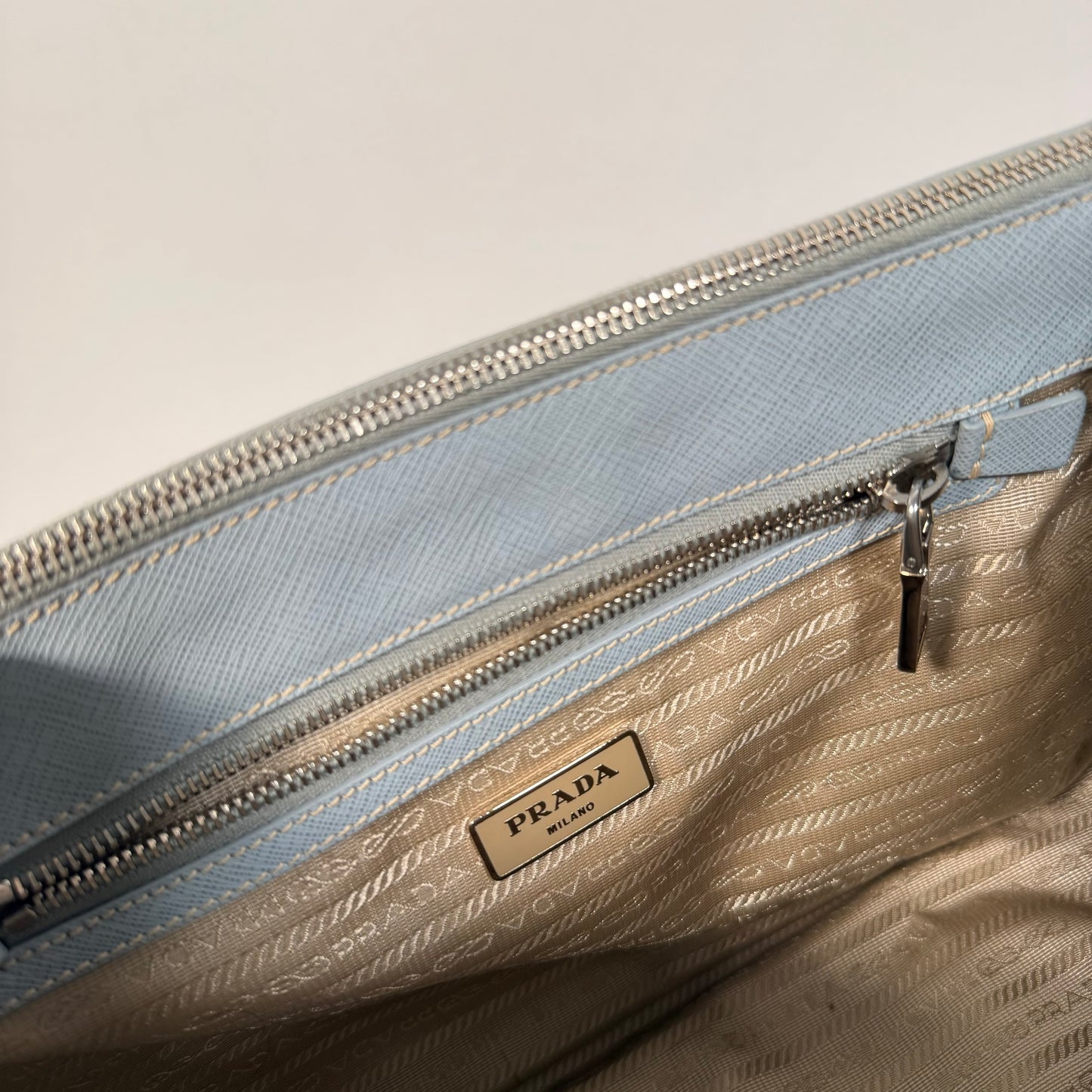 Prada Saffiano Leather Belt Blue 34/38