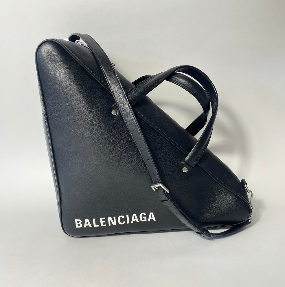 Balenciaga Black Leather Triangle Duffel Bag Large