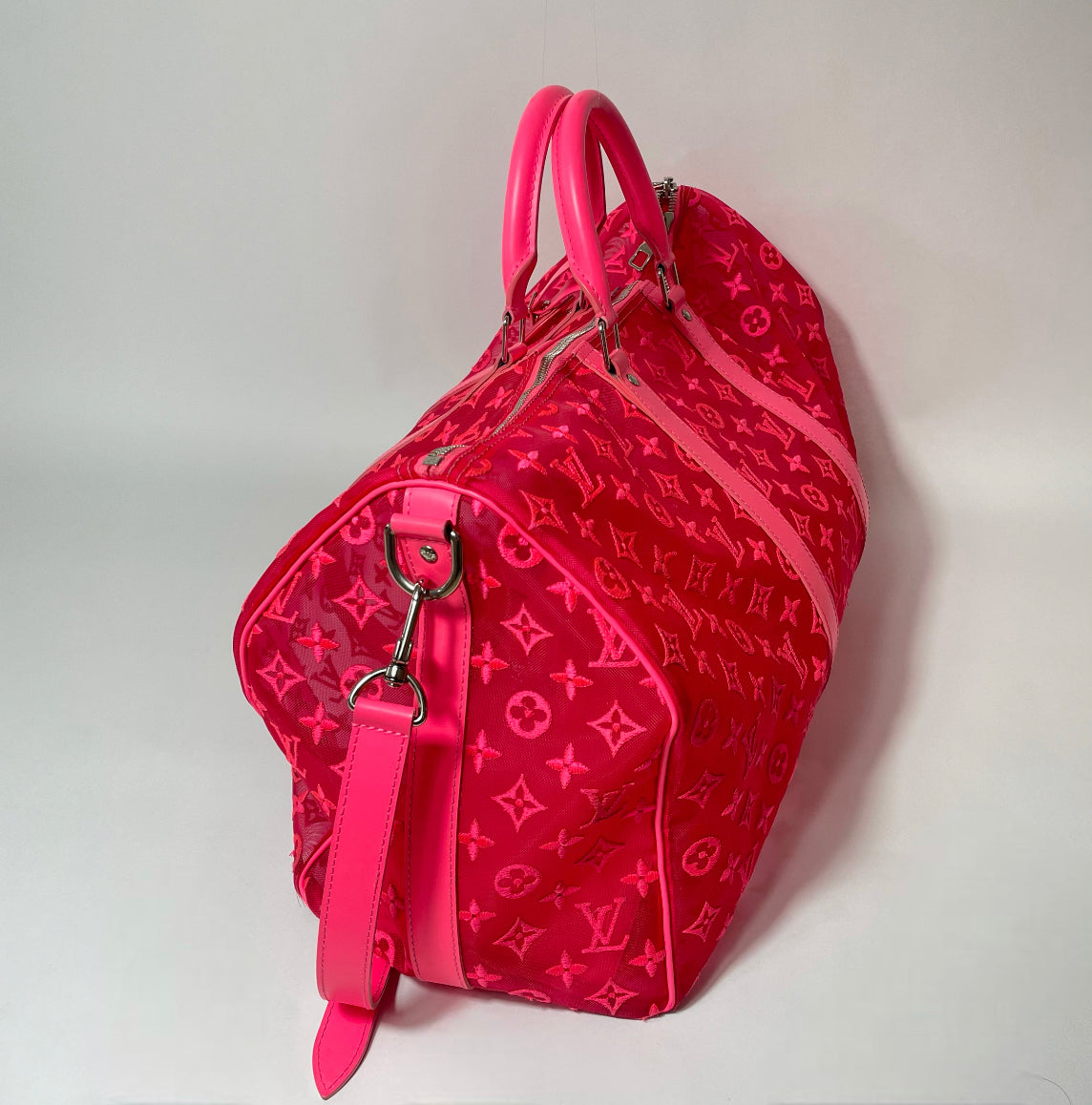 Louis Vuitton Neon pink Monogram Keepall 50