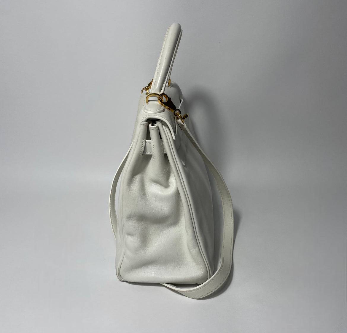 Hermès Kelly 28 White Swift GHW