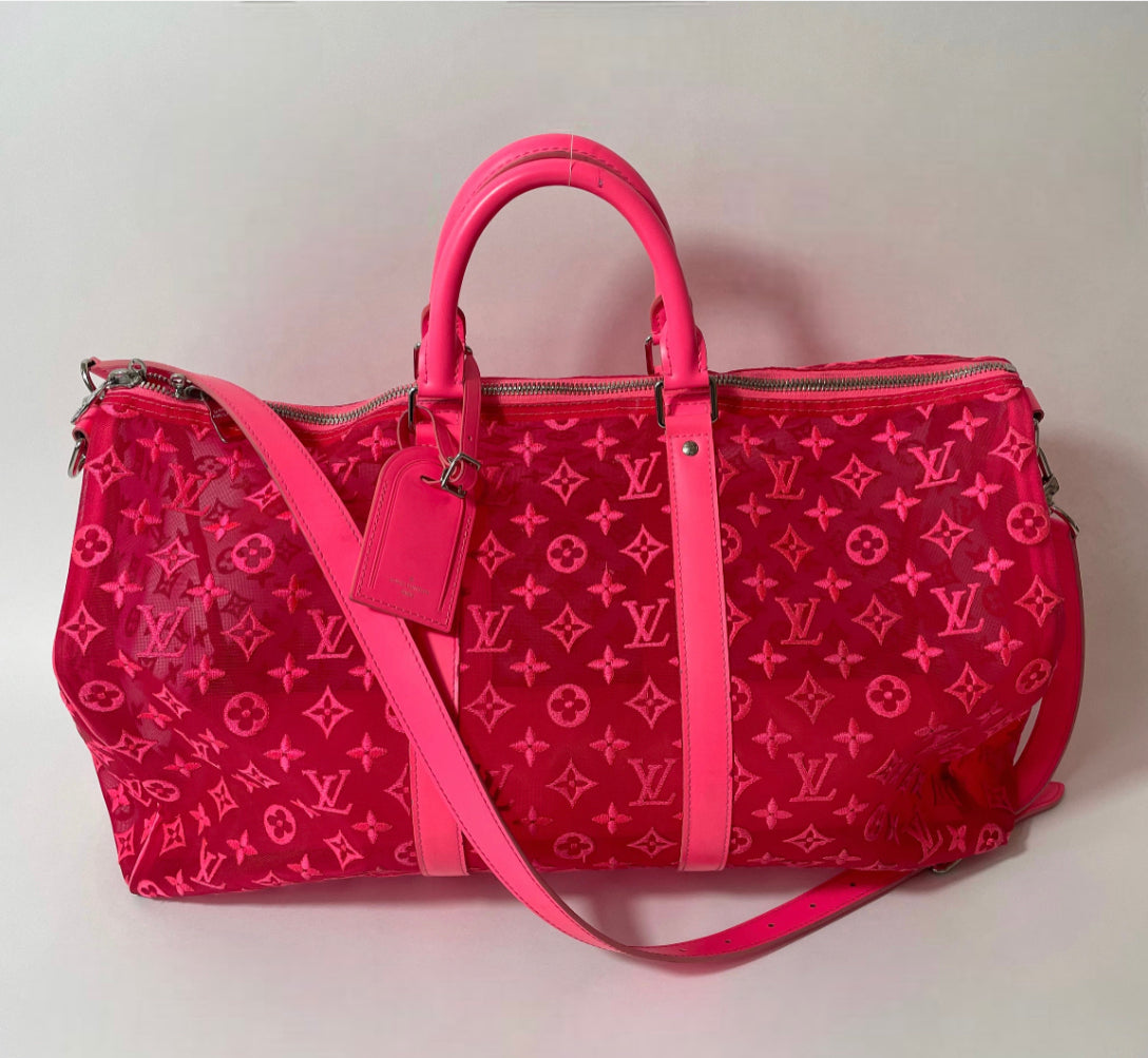 Louis Vuitton Neon pink Monogram Keepall 50