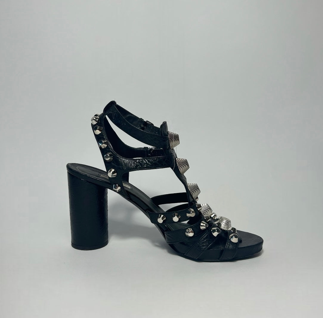 Balenciaga Black Giant Studded Leather Gladiator Sandals EU 39.5 / UK 6.5