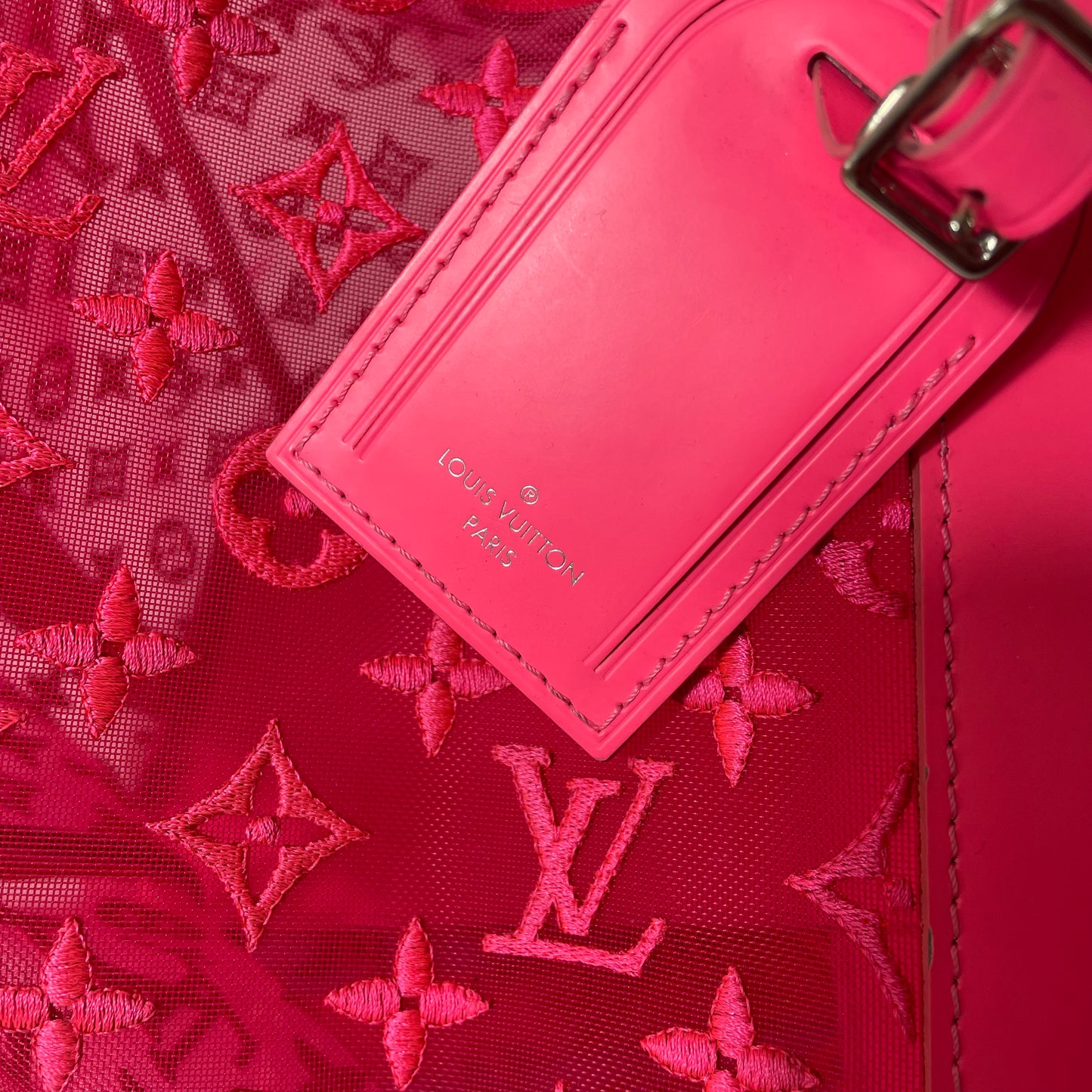 Louis Vuitton Neon pink Monogram Keepall 50