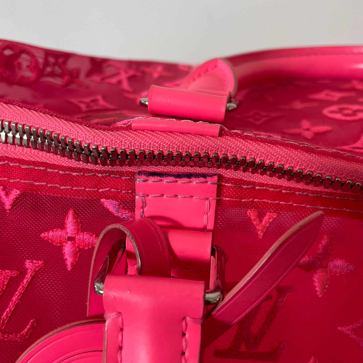 Louis Vuitton Neon pink Monogram Keepall 50