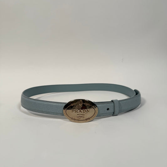 Prada Saffiano Leather Belt Blue 34/38
